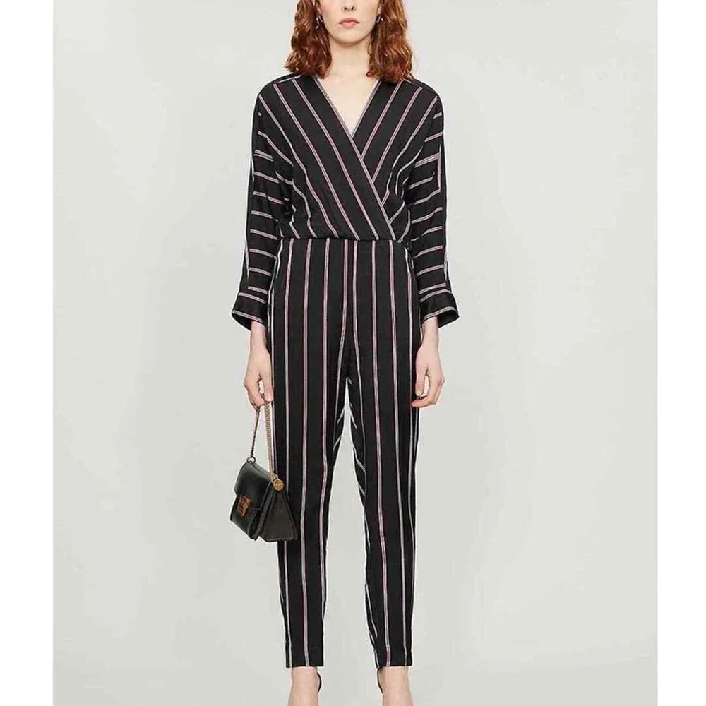 MAJE PANDOMI STRIPED JUMPSUIT FRENCH DESIGNER LONG SLEEVE SIZE SMALL